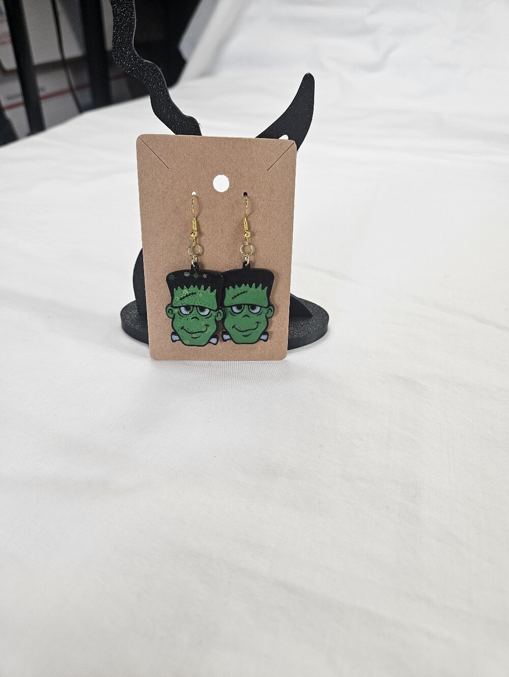 Cute Green Frankenstein Dangle Earrings - Picture 2 of 3